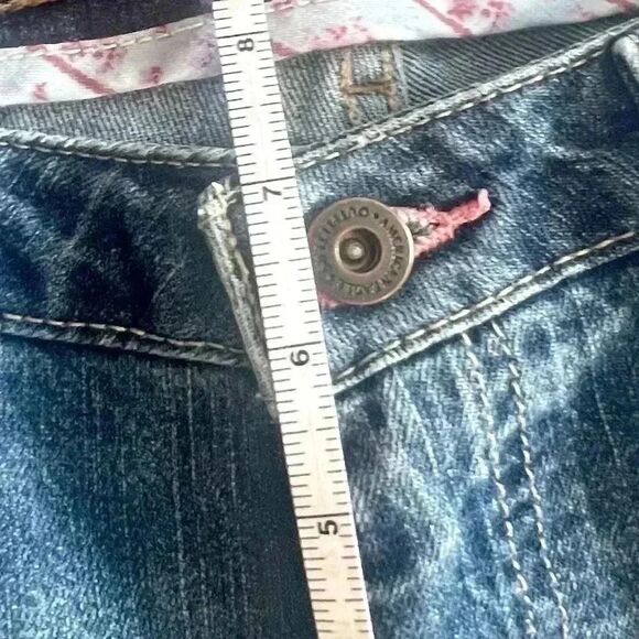 Y2K American Eagle Limited Blue Issue Cropped Jeans Women’s 2 Reg Pink Stitch - Picture 12 of 14